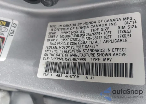 2014 Honda Cr-V Ex from USA, damaged, VIN 2HKRM4H52EH674986